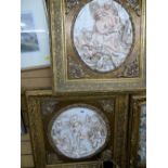 Two gilt framed composition plaques in relief depicting classical scenes