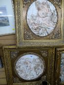 Two gilt framed composition plaques in relief depicting classical scenes