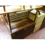 Modern teak two tier coffee table and a wood effect entertainment unit and modern wooden two