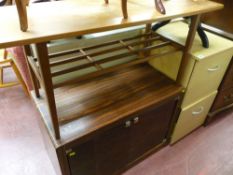 Modern teak two tier coffee table and a wood effect entertainment unit and modern wooden two