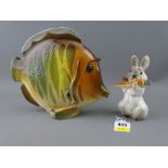 Two Russian porcelain figurines - rabbit with carrot and an angel fish