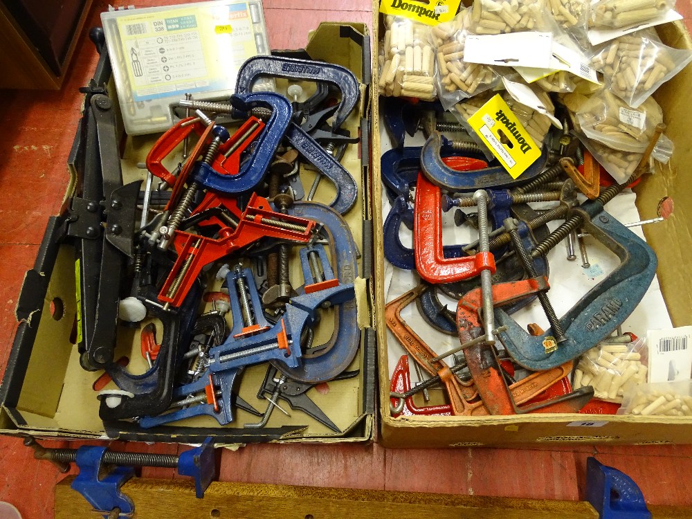 Two boxes of various G-clamps etc
