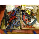Two boxes of various G-clamps etc