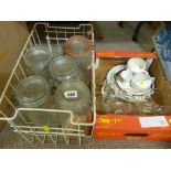 Two boxes of porcelain and glass provision containers etc