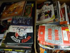 Crate and box containing very large quantity of old football programmes