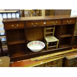 Reproduction mahogany side cabinet with adjustable lower shelves and three frieze drawers