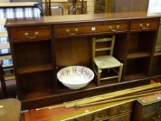 Reproduction mahogany side cabinet with adjustable lower shelves and three frieze drawers