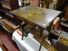 Edwardian carved oak two tier side table with single frieze drawer