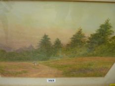 G SAUNDERS watercolour - figures on a hillside, 25 x 35 cms