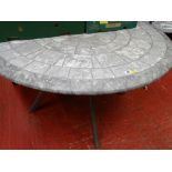 Circular stone effect garden table on metal supports