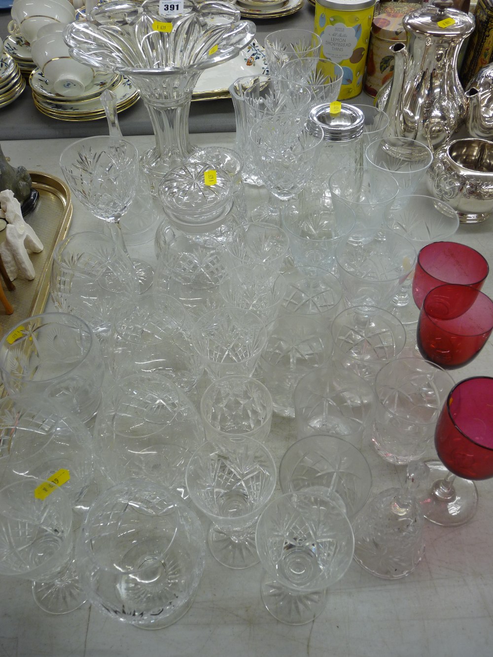 Parcel of cut drinking glassware, cranberry, other glassware