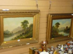 Pair of heavily framed Victorian oils on board - river scenes