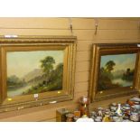 Pair of heavily framed Victorian oils on board - river scenes