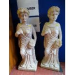 Pair of reconstituted stone 'Maidens' garden statues