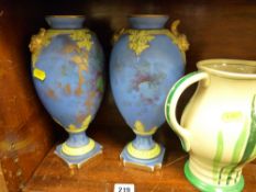 Royal Doulton tulip decorated jug and a pair of Staffs vases