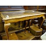 Nest of three tables, an inlaid entertainment unit, three tier barley twist trolley and another