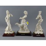Three Capodimonte lady figurines with title plaques for B Merli