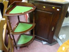 Vintage corner cupboard and a mahogany leather tooled shelf whatnot