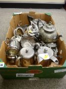 Large quantity of electroplate including fruit spoons, tea services etc