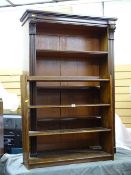 Mahogany open bookcase with carved detail and one other