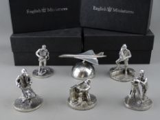 Six white metal English miniatures 'Fine Art Sculptures', boxed