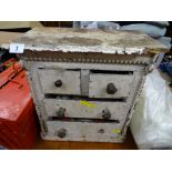 Small vintage white painted chest of two over two drawers with various screw fixing etc contents