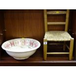 Rush seated child's chair and a Victorian pottery washbowl