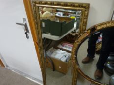 Gilt framed bevelled glass long hall mirror