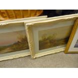 Pair of indistinctly signed Victorian oils on board - cottages and marshland scenes, 25 x 44 cms and