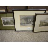 Framed engraving of Conwy Quay, Gwrych and Raglan Castles