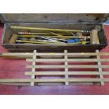 Slazenger's Thors croquet set in original wooden box and a vintage wooden sledge