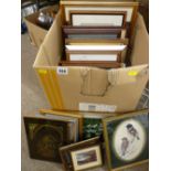 Box of assorted paintings, prints etc