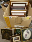 Box of assorted paintings, prints etc