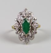 FANCY ANTIQUE 18CT YELLOW GOLD & MARQUISE EMERALD RING, 7.7grams approx, (size P/Q)