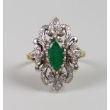 FANCY ANTIQUE 18CT YELLOW GOLD & MARQUISE EMERALD RING, 7.7grams approx, (size P/Q)