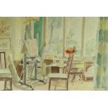 NADIA BENOIS (1896-1975) watercolour - interior scene entitled 'My Room at Barrow Elm', signed, 24 x