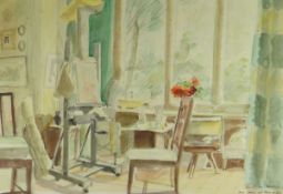 NADIA BENOIS (1896-1975) watercolour - interior scene entitled 'My Room at Barrow Elm', signed, 24 x