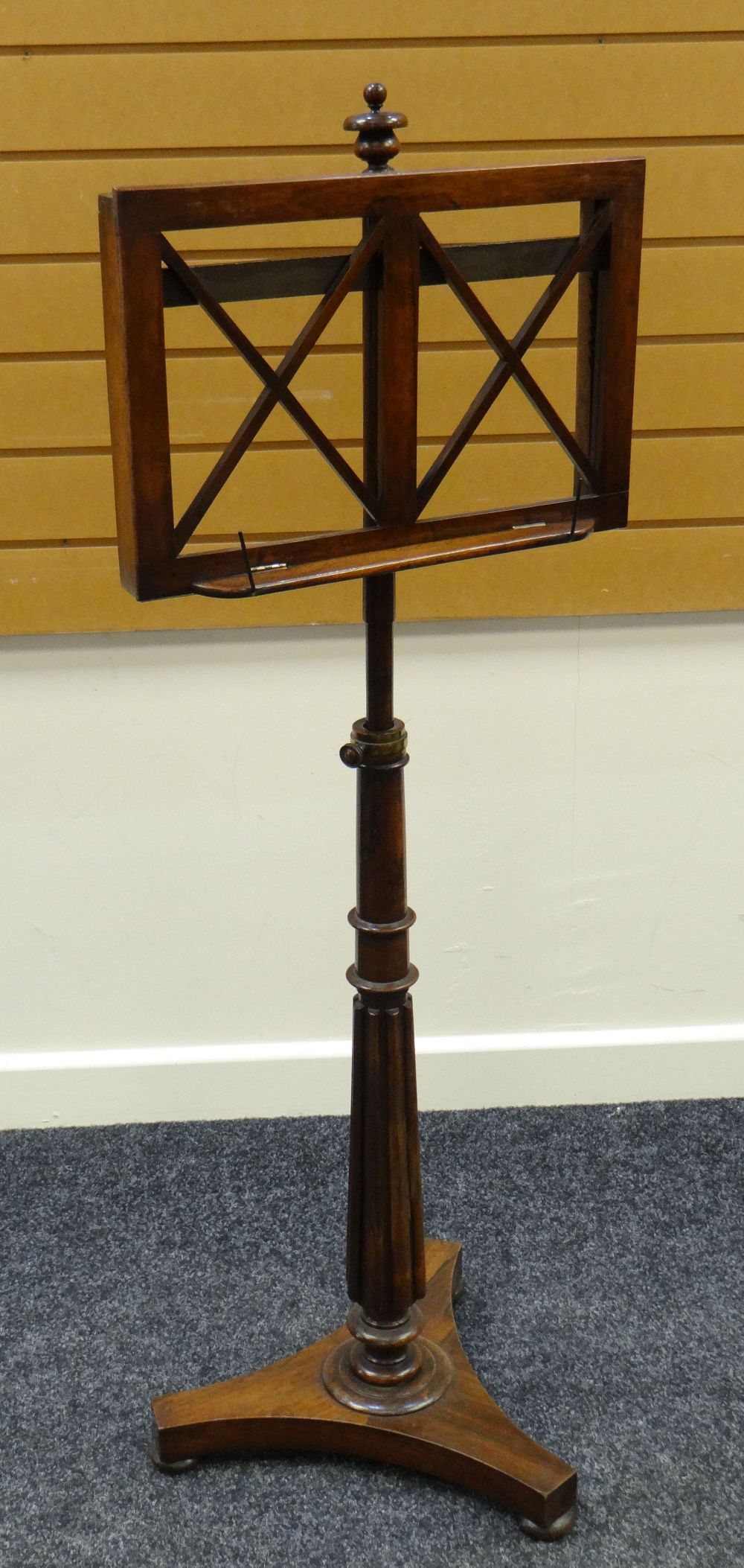 LATE NINETEENTH CENTURY ROSEWOOD MUSIC STAND having turned finial above ratchet design adjustable - Image 2 of 2
