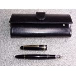 A VINTAGE BLACK MONTBLANC MESITERSTUCK FOUNTAIN PEN in original Montblanc leather case