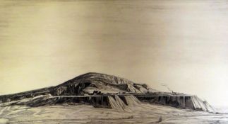 HENRY RUSHBURY unframed etching - quarry scene entitled 'Bellhanger Quarry', signed, 26 x 42cms
