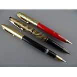 THREE SHEAFFER PENS including Crest Deluxe TM (Thin Model) Touchdown fountain pen, a Lady Paisley