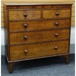 NINETEENTH CENTURY OAK STRAIGHT FRONTED CHEST of two short & three long graduated drawers, raised on