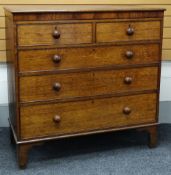 NINETEENTH CENTURY OAK STRAIGHT FRONTED CHEST of two short & three long graduated drawers, raised on