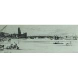 JAMES ABBOTT McNEILL WHISTLER etching - old Westminster Bridge with Houses of Parliament, 9 x 21cms