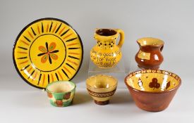 A PARCEL OF SLIPWARE POTTERY including small dairy bowl with diamond and club decoration inscribed W