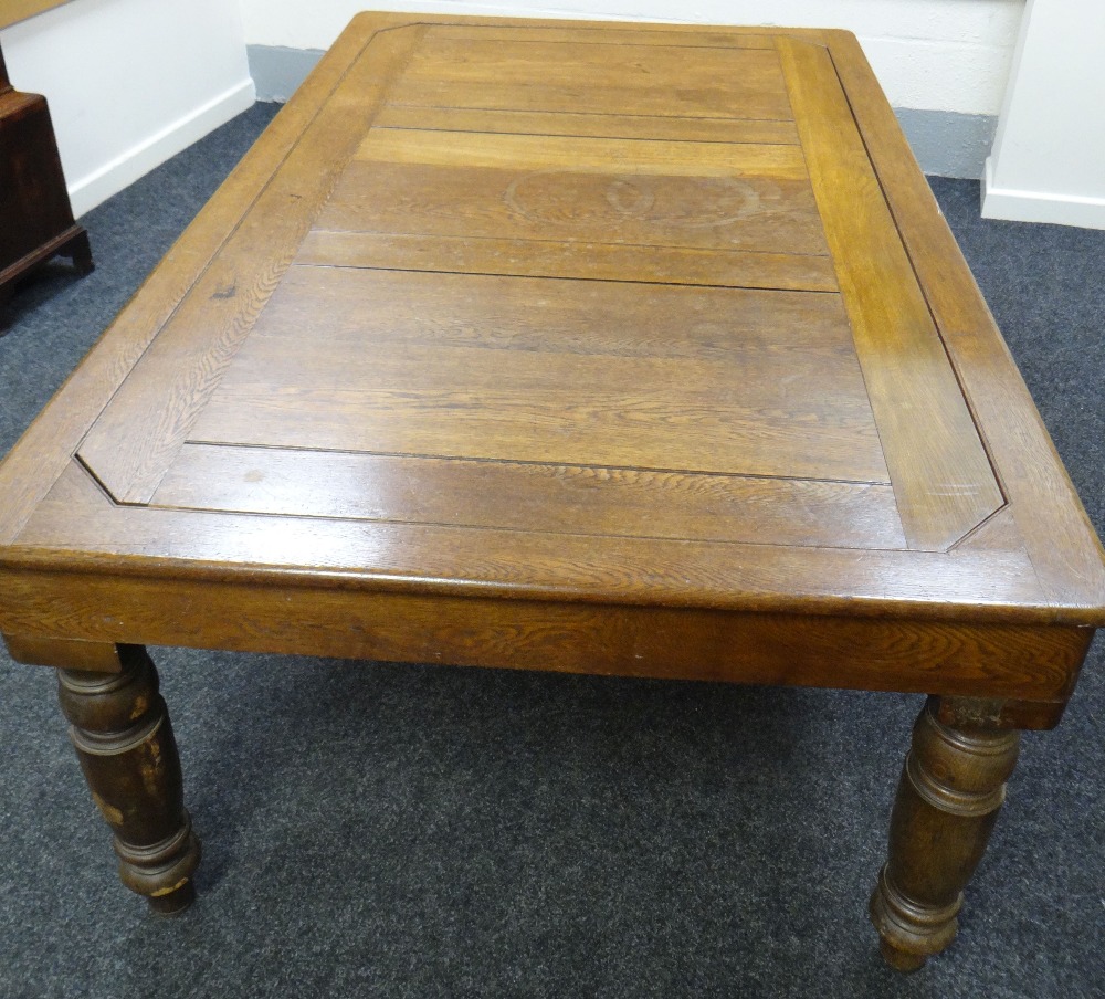 A GEORGE EDWARDS OF LONDON OAK ROLL OVER SNOOKER / DINING TABLE on turned corner supports together - Image 2 of 9
