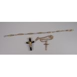 A 9CT YELLOW GOLD & DIAMOND CHIP BRACELET, 9ct crucifix on chain & metallic crucifix