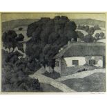 ROBERT BEVAN limited edition etching - thatched farmstead & trees, signed in full & entitled 'The