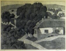 ROBERT BEVAN limited edition etching - thatched farmstead & trees, signed in full & entitled 'The