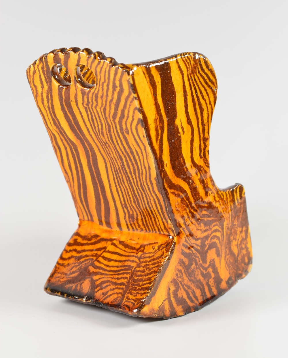 A MARBLED SLIPWARE POTTERY LAMBING ROCKING-CHAIR MODEL raised with Ida Wilson 1902 and with two - Image 2 of 2